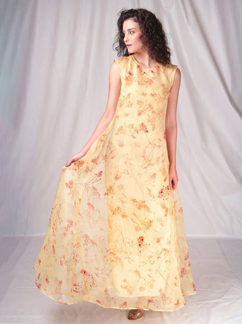 Georgette Printed Long Gown with Belt by Hello Beautiful - formal gala, red  carpet event, or special