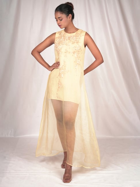 Buy Hued Organza Dress With Gold Sequin Highlights for Women Online @ Tata  CLiQ Luxury