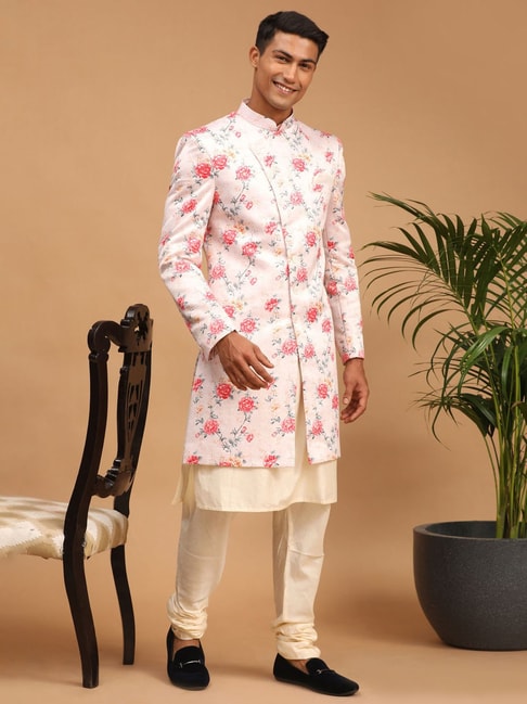 VASTRAMAY Multicolor Regular Fit Floral Print Sherwani Set