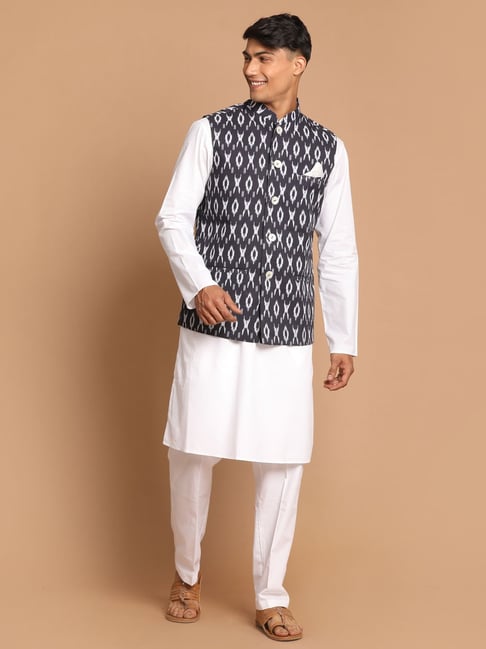 Buy Black Jacket Kurta Set In Silk With White Digital Print KALKI Fashion  India