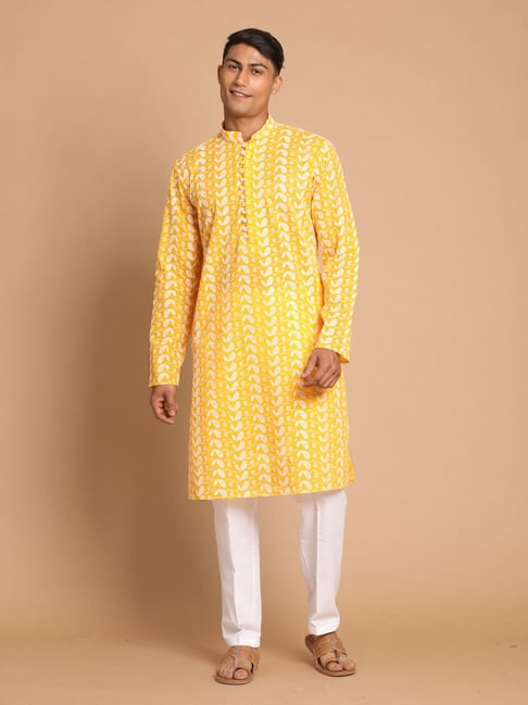 Boys Embroidered Yellow Kurtha with White Pants | Traditional Elegance  Collection | The Nesavu – The Nesavu