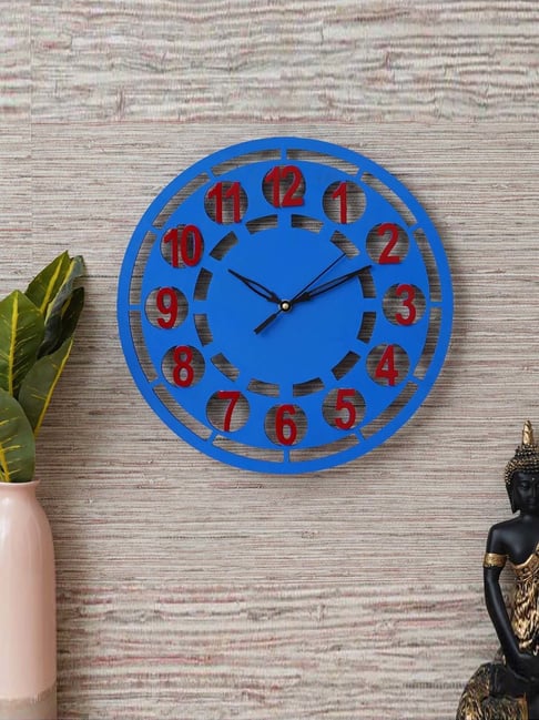 eCraftIndia Blue Wood Round Shape Designer Wall Clock-picture-29