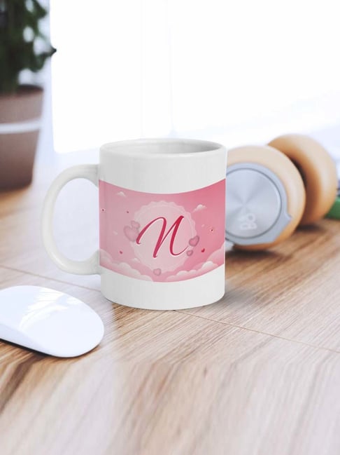 eCraftIndia White Ceramic Heart Clouds With Alphabet N Printed Coffee Mug (0.25 L)-picture-14