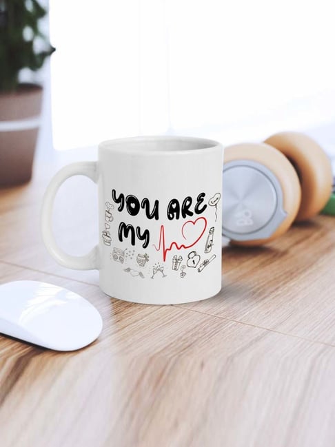 eCraftIndia White Ceramic You Are My Heartbeat Quote Printed Coffee Mug (0.25 L)