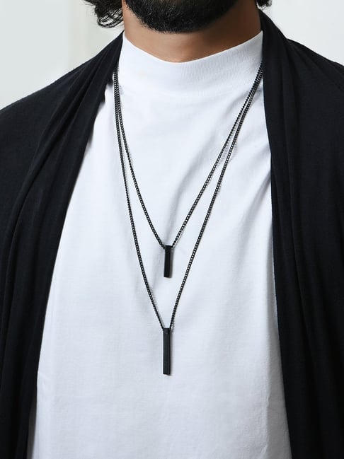 Men Geometric Necklaces for Boys, Black Square Rectangle Bar Pendant Collar  | eBay