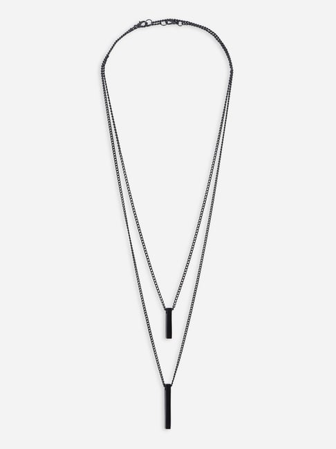 Black Pendant Necklace for Men Women Couples Boy girls Stainless Steel Bar  black Necklaces Long Ball