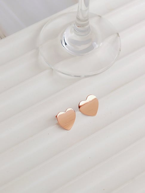 Curio Cottage 925 Silver Rose Gold Platted Heart Stud Earrings for Women-picture-28