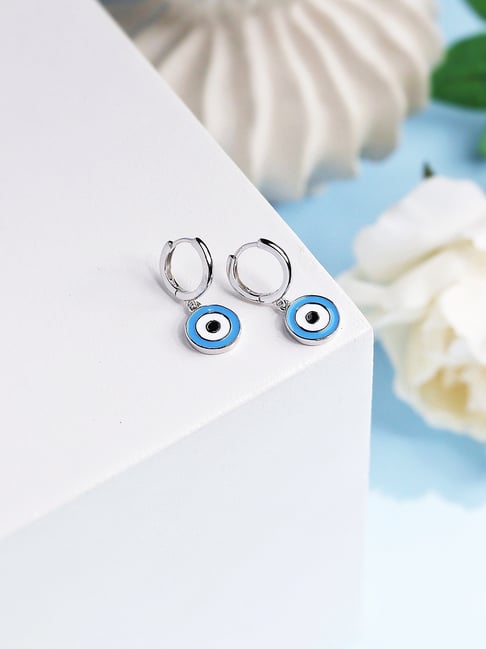 Curio Cottage 925 Silver Evil Eye Charms Drop Earrings for Women
