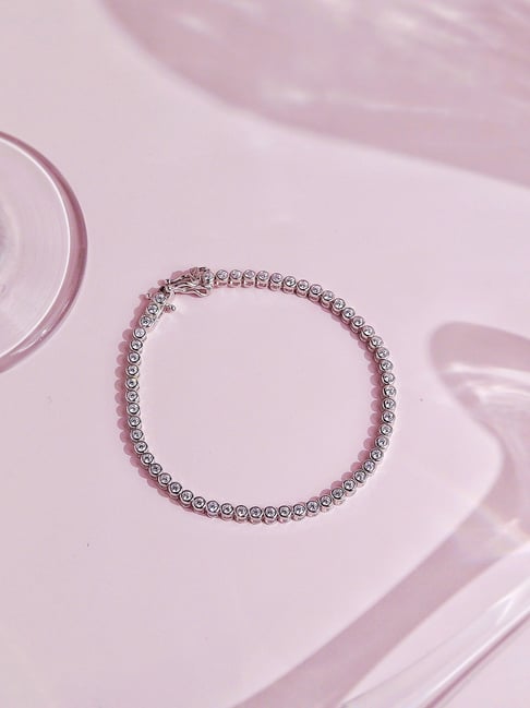 Curio Cottage 925 Silver Dainty Tennis Zirconia Studded Sterling Pull Chain Bracelet