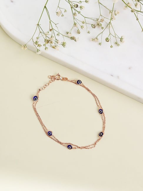 Curio Cottage 925 Silver Evil Eye Round Delicate Rose Gold-Plated Sterling Chain Bracelet-picture-10