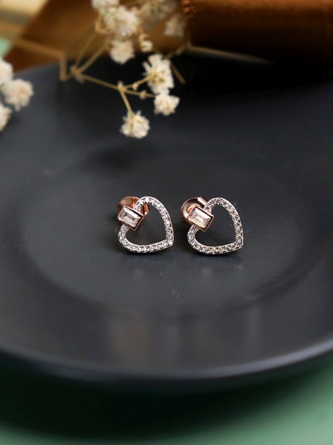 Buy Curio Cottage 925 Silver Gold-Plated Heart Stud Earrings