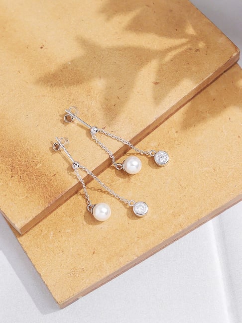 Curio Cottage 925 Silver Zirconia Shoulder Duster Dangler Earrings for Women-picture-31