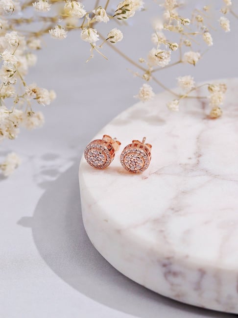 Curio Cottage 925 Silver Rose Gold-Plated Sparkle Stud Earrings for Women-picture-22