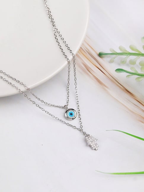 Curio Cottage 925 Silver Pure Mingling Of Hamsa And Evil Eye Necklace-picture-17