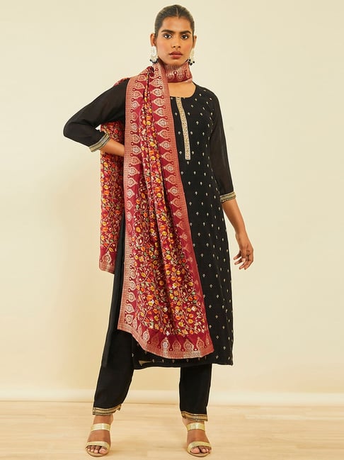 Black Mirror Embroidered Art Silk Punjabi Suit – Stylemantra