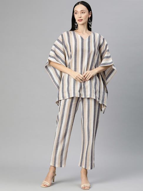 Cottinfab Multicolor Cotton Striped Kaftan With Trousers-image-16