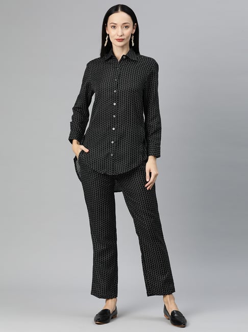 Buy Cottinfab Black Cotton Printed Shirt With Trousers for Women