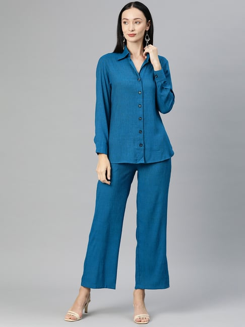 Cottinfab Blue Cotton Shirt With Trousers