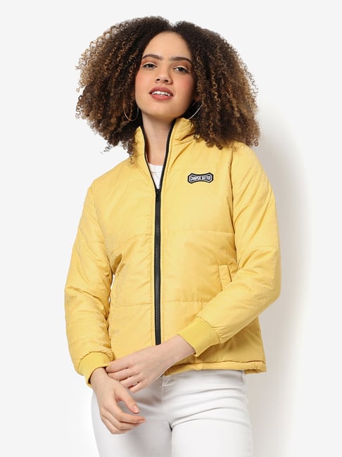 Campus Sutra Yellow Regular Fit Bomber Jacket