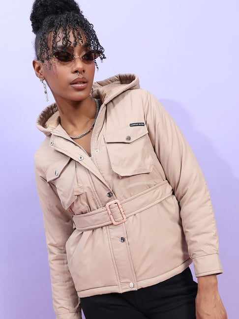 Campus Sutra Beige Regular Fit Bomber Jacket - Main Image