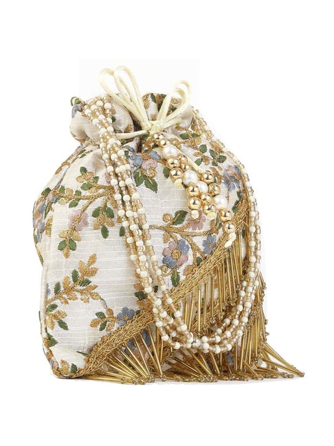 White pearl work potli bag – Crafty Clutchz - The Handmade Store