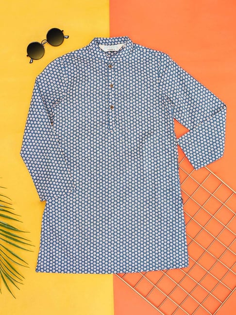 Indus Route by Pantaloons Kids Blue Cotton Printed Full Sleeves Kurta-picture-48
