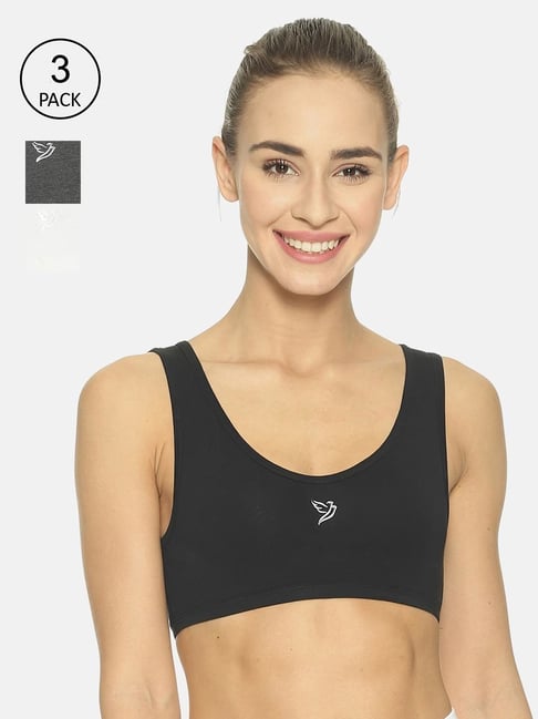 TWIN BIRDS Black & White Cotton Logo Print Bras - Pack Of 3-picture-22