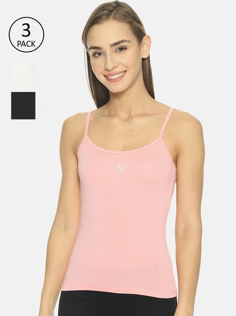 TWIN BIRDS Pink & Black Cotton Camisole - Pack Of 3