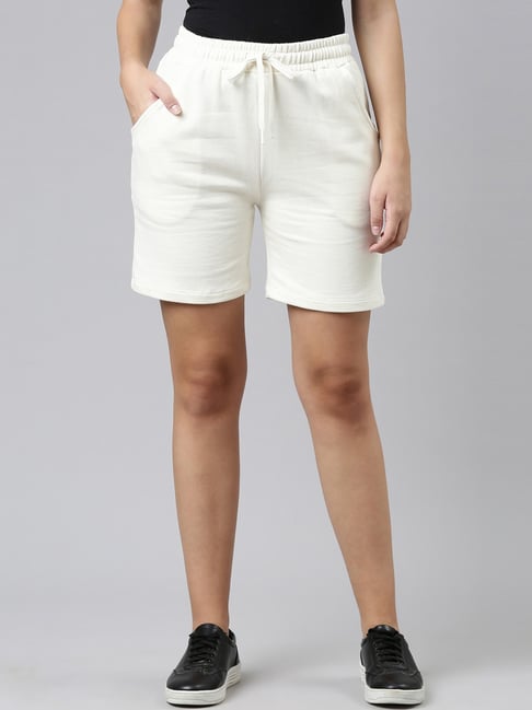 TWIN BIRDS White Cotton Shorts