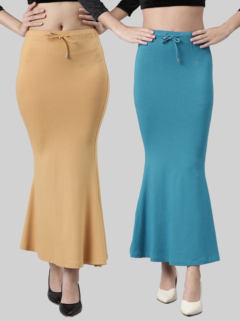 Buy TWIN BIRDS Beige & Blue Plain Saree Shapewear - Pack Of 2 for Women  Online @ Tata CLiQ