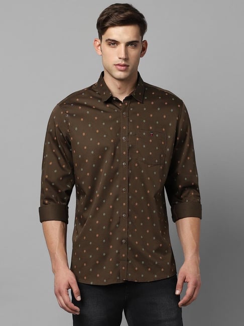 Louis Philippe Jeans Green Cotton Slim Fit Printed Shirt