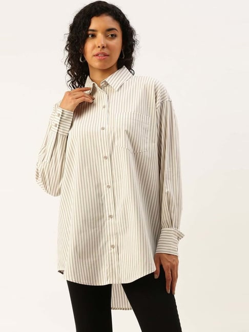 Buy Beige Striped Women Long Shirt Online in India -Beyoung