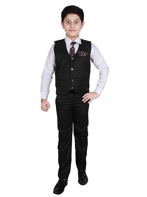FEELLASTO 3 Piece Suit Set with Bow-Tie, Shirt, Trousers and Waistcoat for  Kids and Boys (Blue)