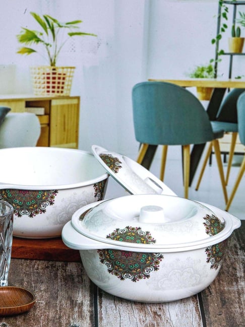 Servewell Ethnicity Multicolor Melamine Serving Casserole With Lid Set (1.25 L) - Set of 4