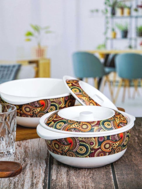 Servewell Tribal Paisley Multicolor Melamine Serving Casserole Set (1.25 L) - Set of 4