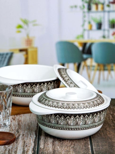 Servewell Antique Grey Melamine Serving Casserole With Lid Set (1.25 L) - Set of 4