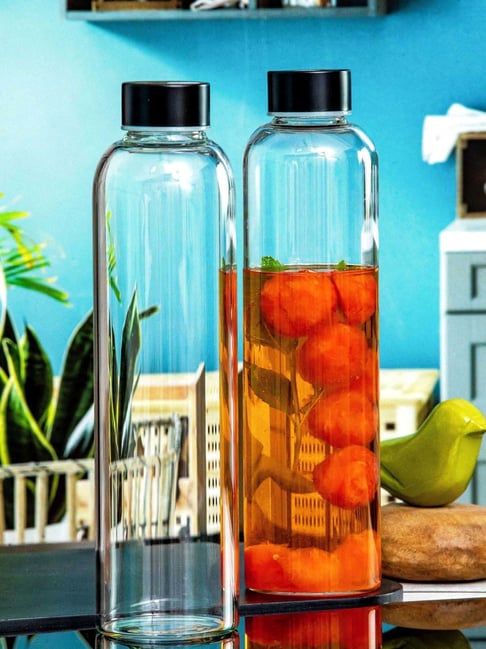 White Gold Transparent Glass Water Bottles (0.75 L) - Set of 2-picture-10