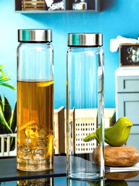 White Gold Transparent Glass Water Bottles (0.5 L) - Set of 2-picture-23