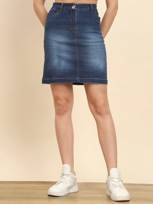 Blue Knee Length Denim Skirt – Sonlia Fashion