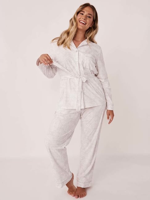 La Vie En Rose Grey Printed Shirt Pyjama Set