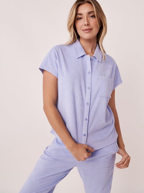 La Vie En Rose Blue Cotton Plain Shirt-picture-37