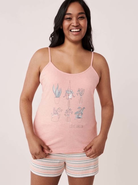 La Vie En Rose Pink Cotton Printed Camisole-picture-31