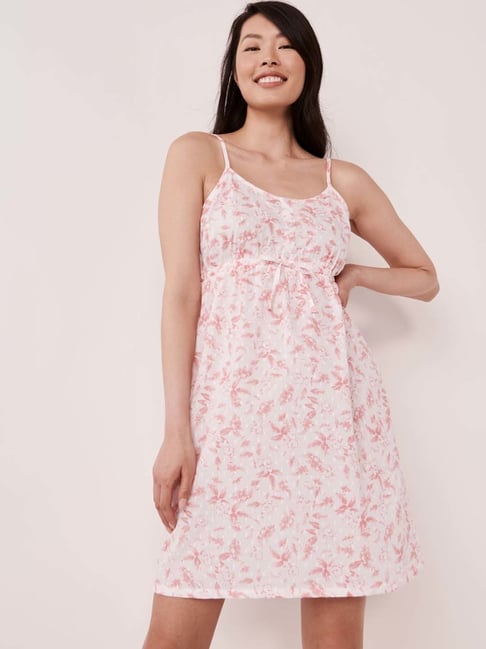 La Vie En Rose White Cotton Floral Print Chemise-picture-15