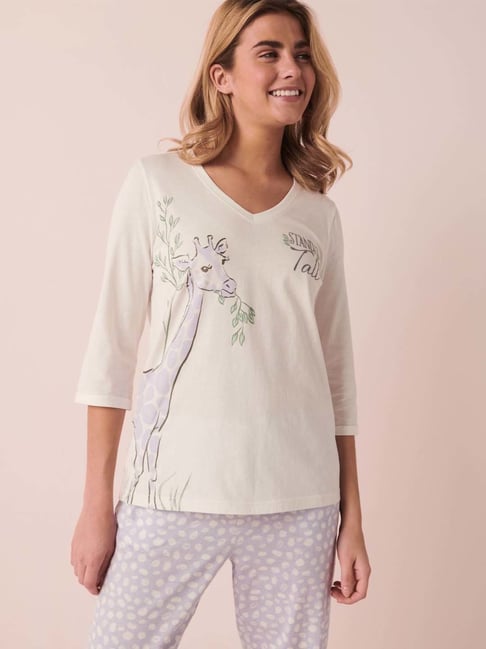 La Vie En Rose White Cotton Printed T-Shirt-picture-45