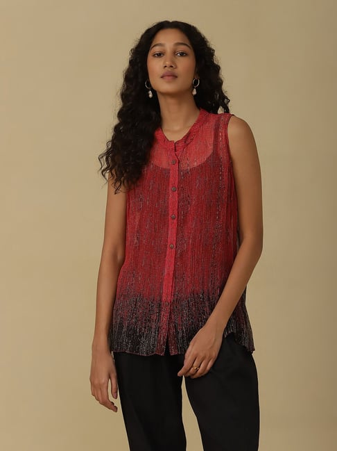 aarke Ritu Kumar Red Printed Shirt With Camisole-picture-26