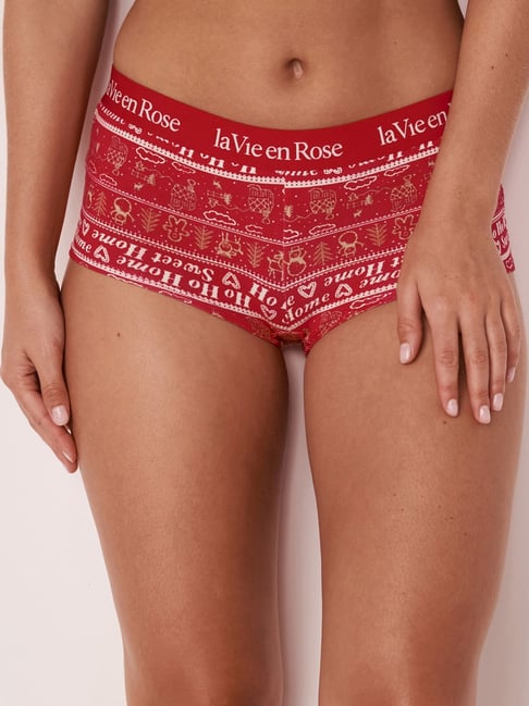 La Vie En Rose Red Cotton Printed Panty