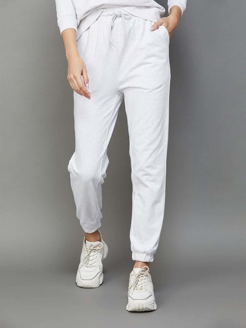 High waisted joggers online white