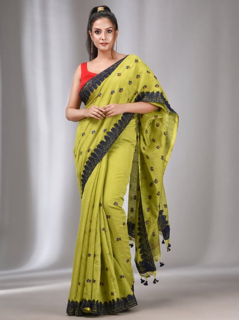 Buy Lime Green Banarasi Chanderi Saree - banarasi chanderi silk saree  -Karagiri