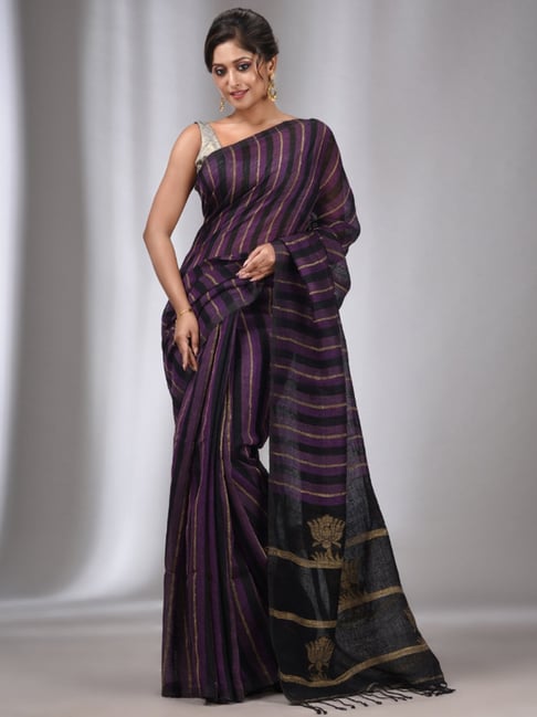 Sarees | Purple And Black Saree With Blouse | Poshmark