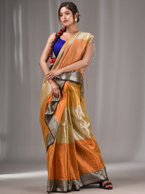 Golden Orange Kashmiri Embroidered Georgette Saree | Georgette sarees, Saree  designs, Embroidery saree